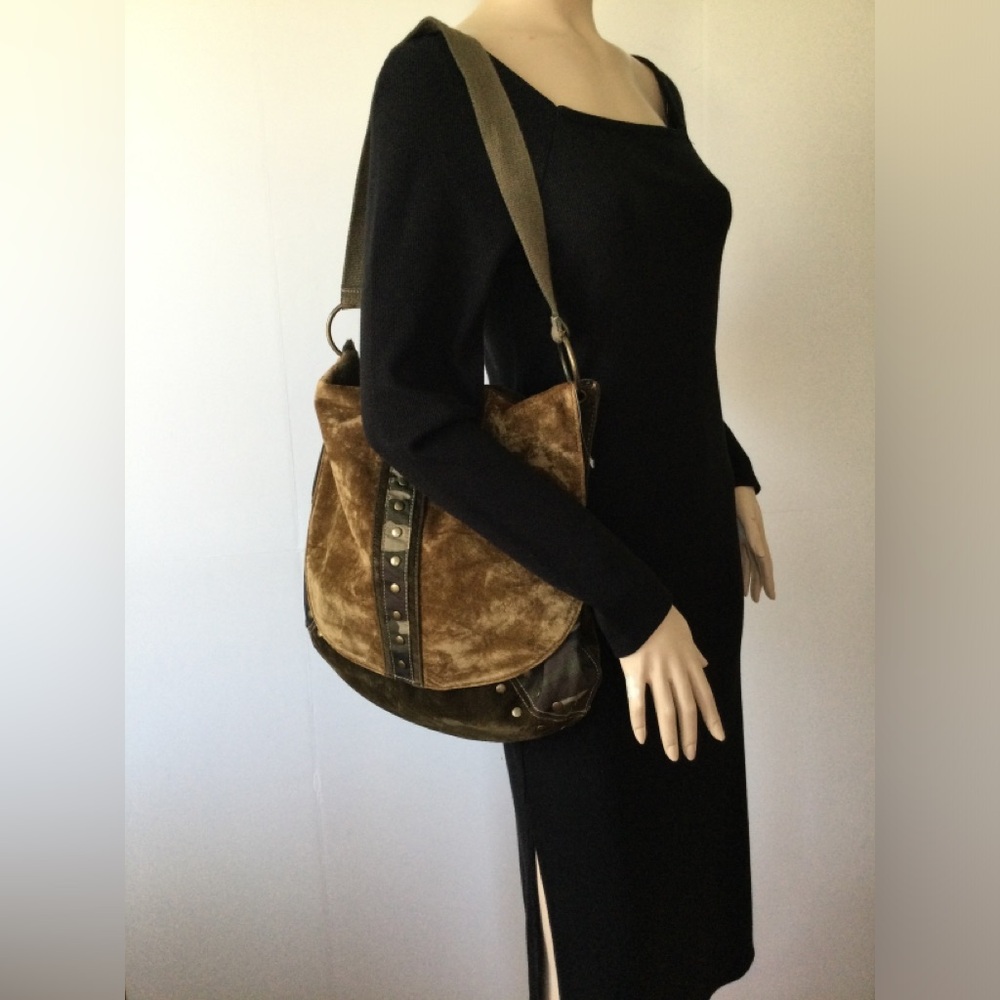 FASHION EXPRESS Mixed Media Camo Boho Style Large Flap Handbag